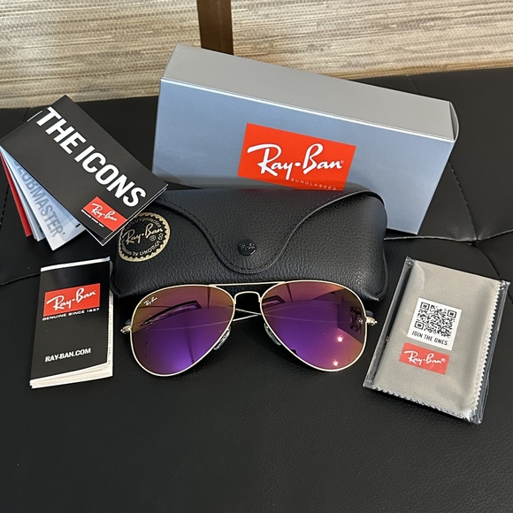 LIKE NEW Ray-Ban Aviator RB3025 Purple Mirror Ray ban Sunglasses - Picture 11 of 15